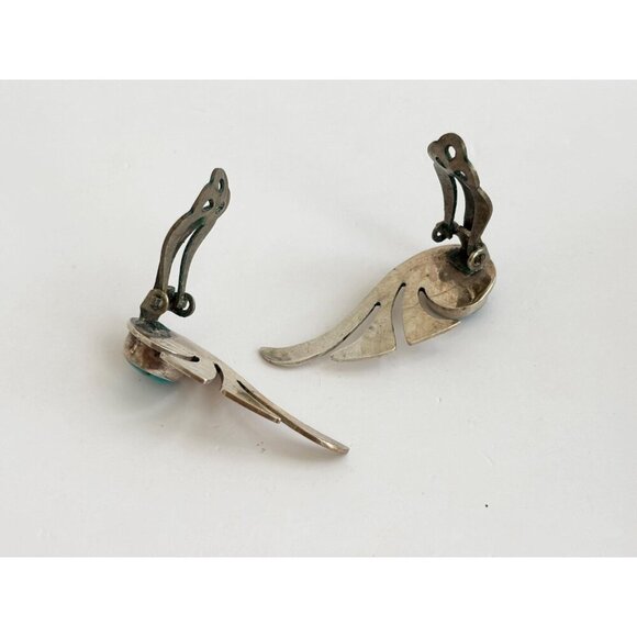 Native American Silver T Pewter Vintage Turquoise Bezel Set Modernist Studs - Picture 9 of 10